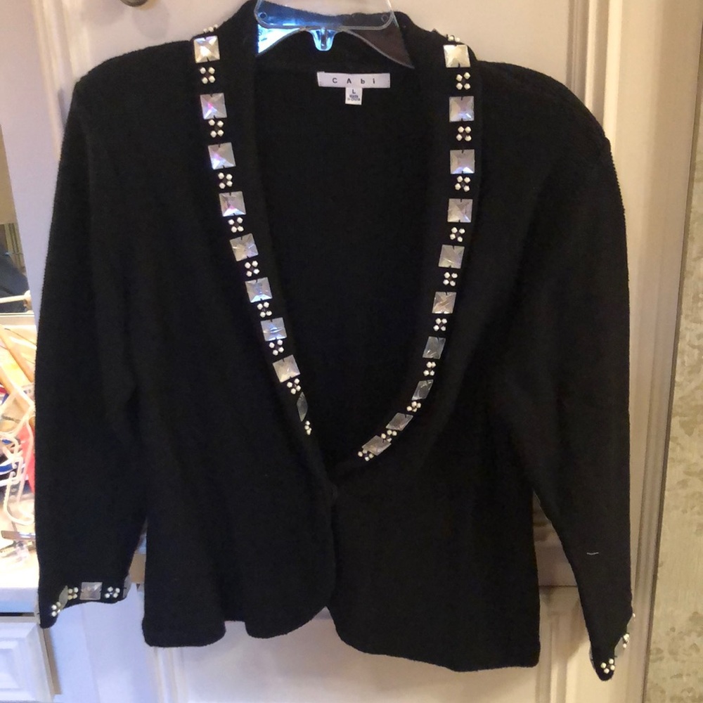 Cabi jeweled neck and cuff sweater large